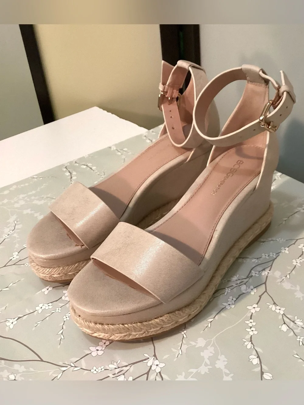 BCBGeneration wedge shiny sandals. Heel 2 3/4”
